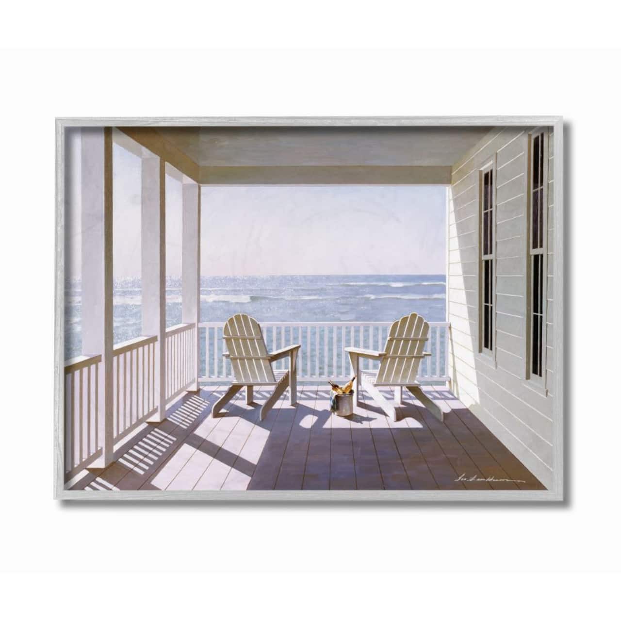 Stupell Industries Porch Chairs Overlooking the Tide Realistic Painting Framed Wall Art
